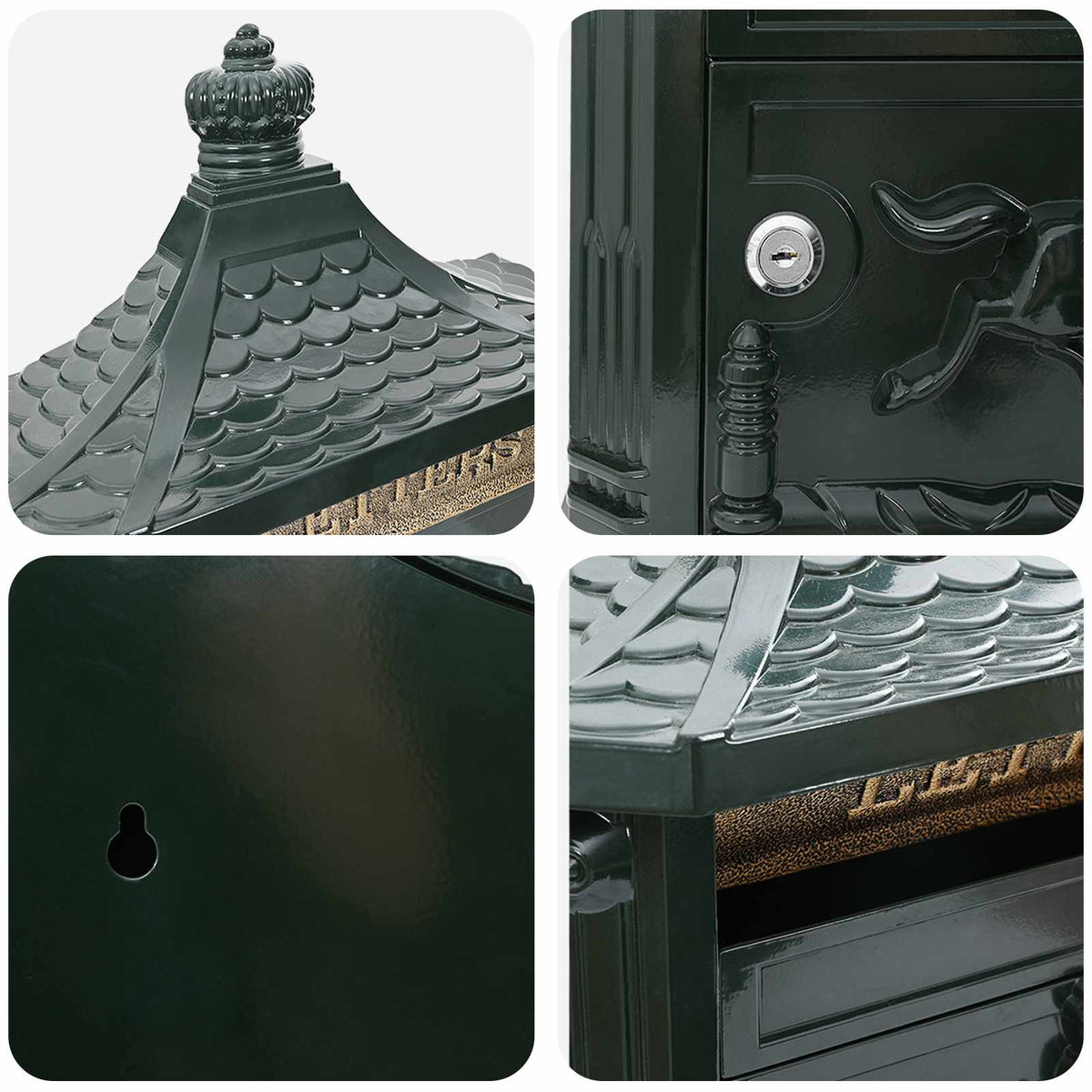 Post Boxes Vintage Bronze Mailbox Wall Mounted Cast Aluminum Lockable Outdoor Re