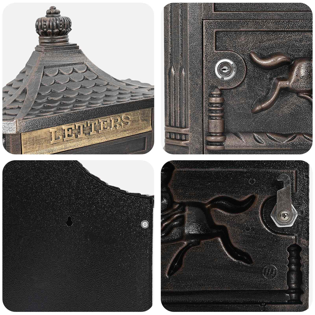 Wall Mounted Mailbox 40.5 X 16 X 45 Cm Cast Aluminum