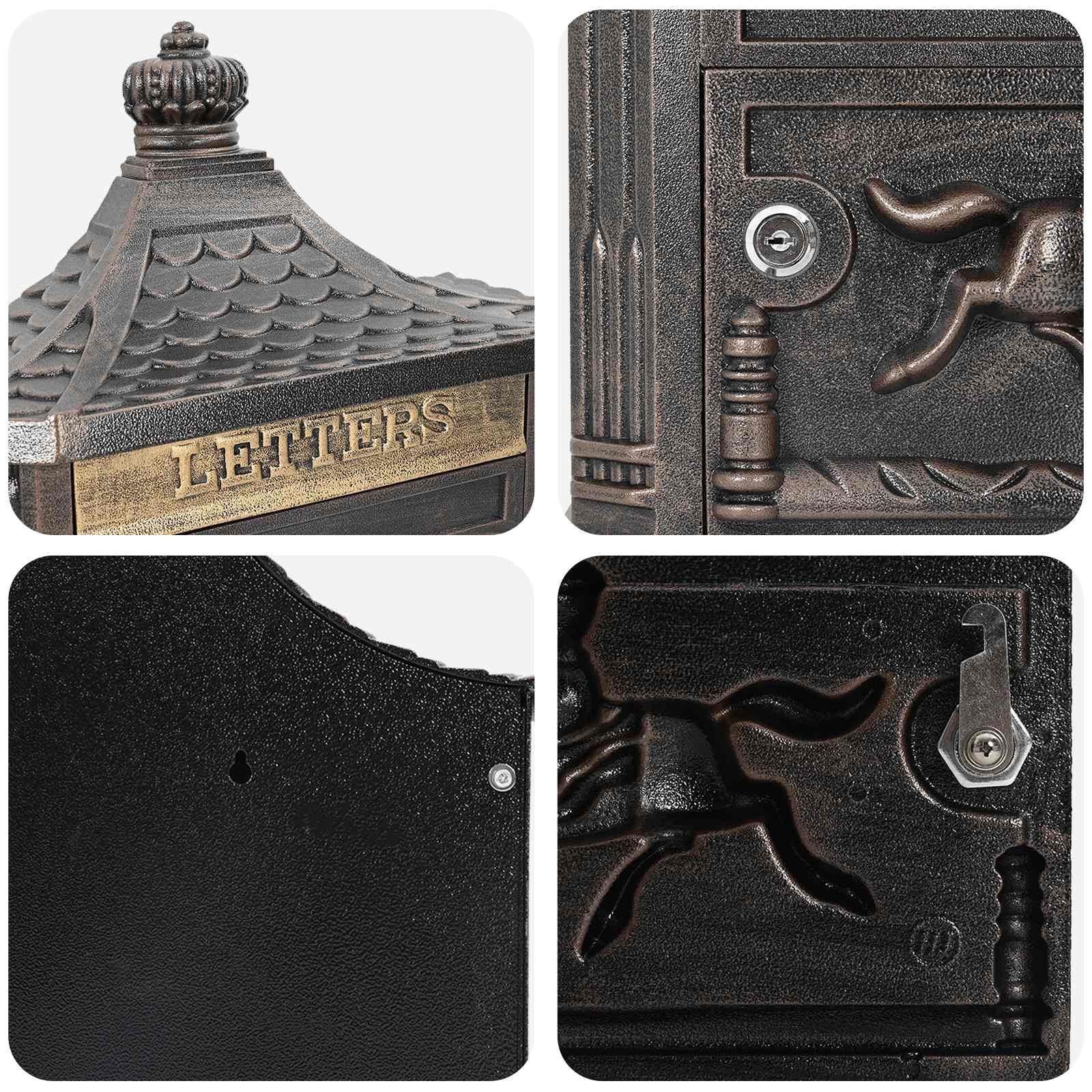 Wall Mounted Mailbox 40.5 X 16 X 45 Cm Cast Aluminum