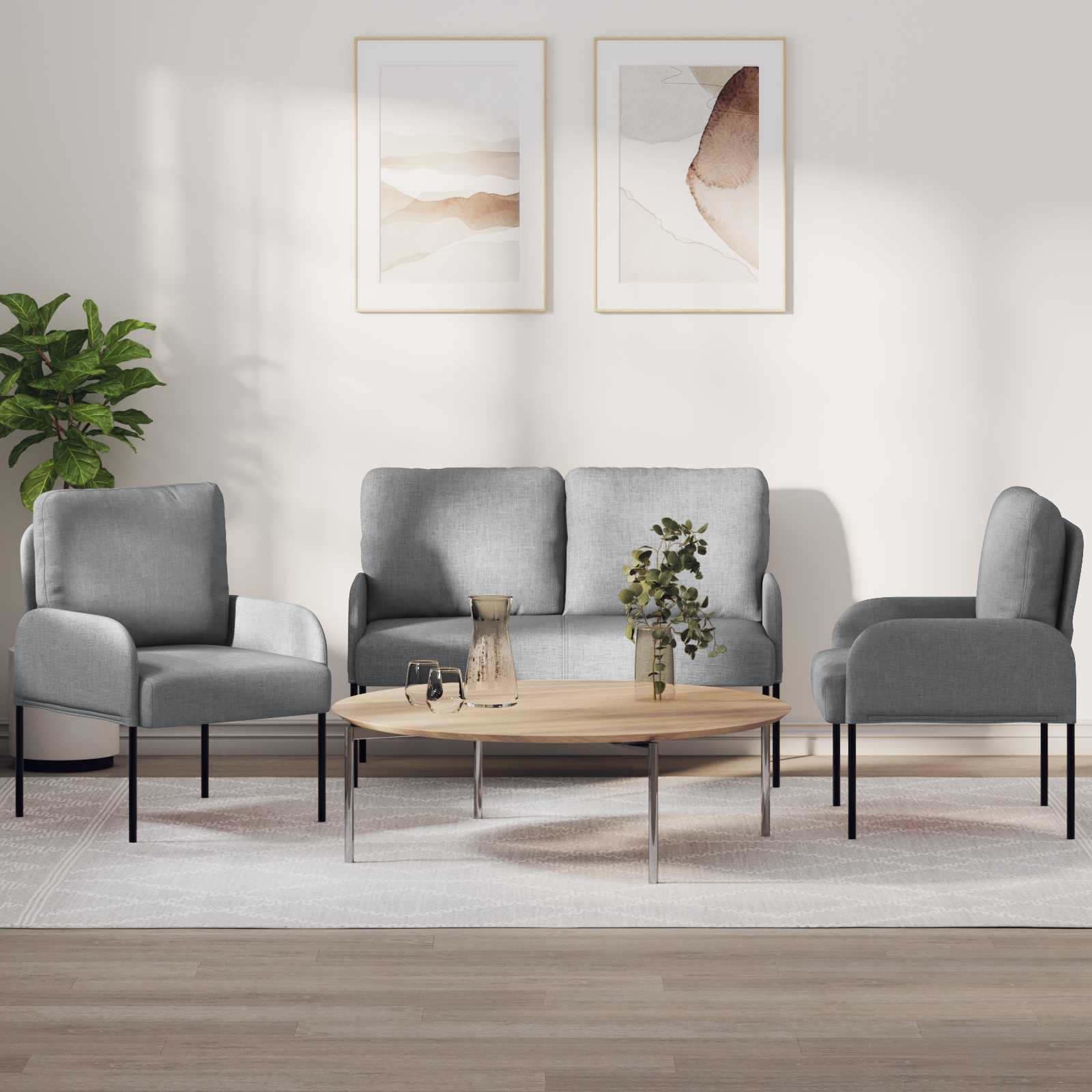 Sofa Sets 3 Pcs Light Grey 115 X 56 X 80 Cm Plywood
