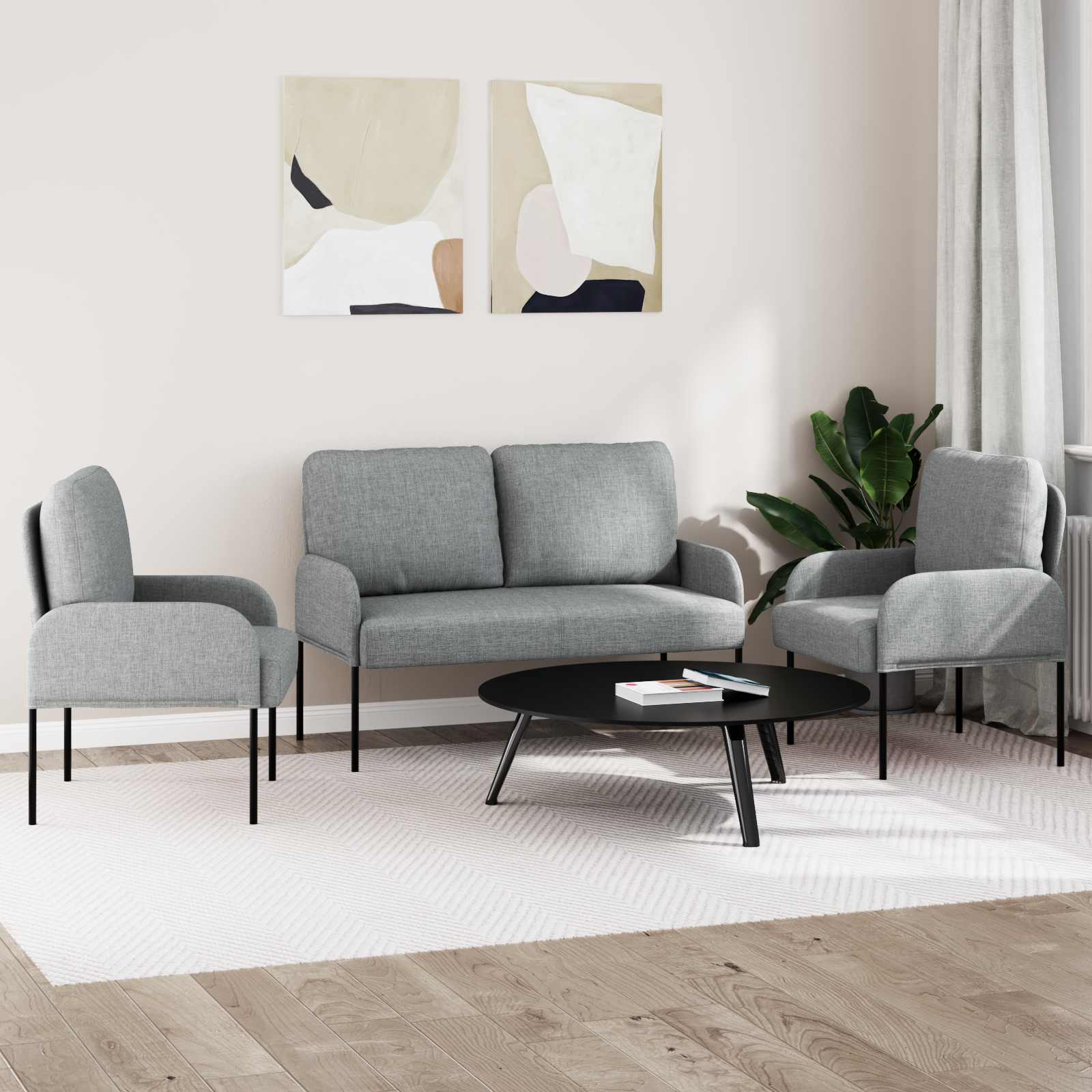 Sofa Sets 3 Pcs Light Grey 115 X 56 X 80 Cm Plywood