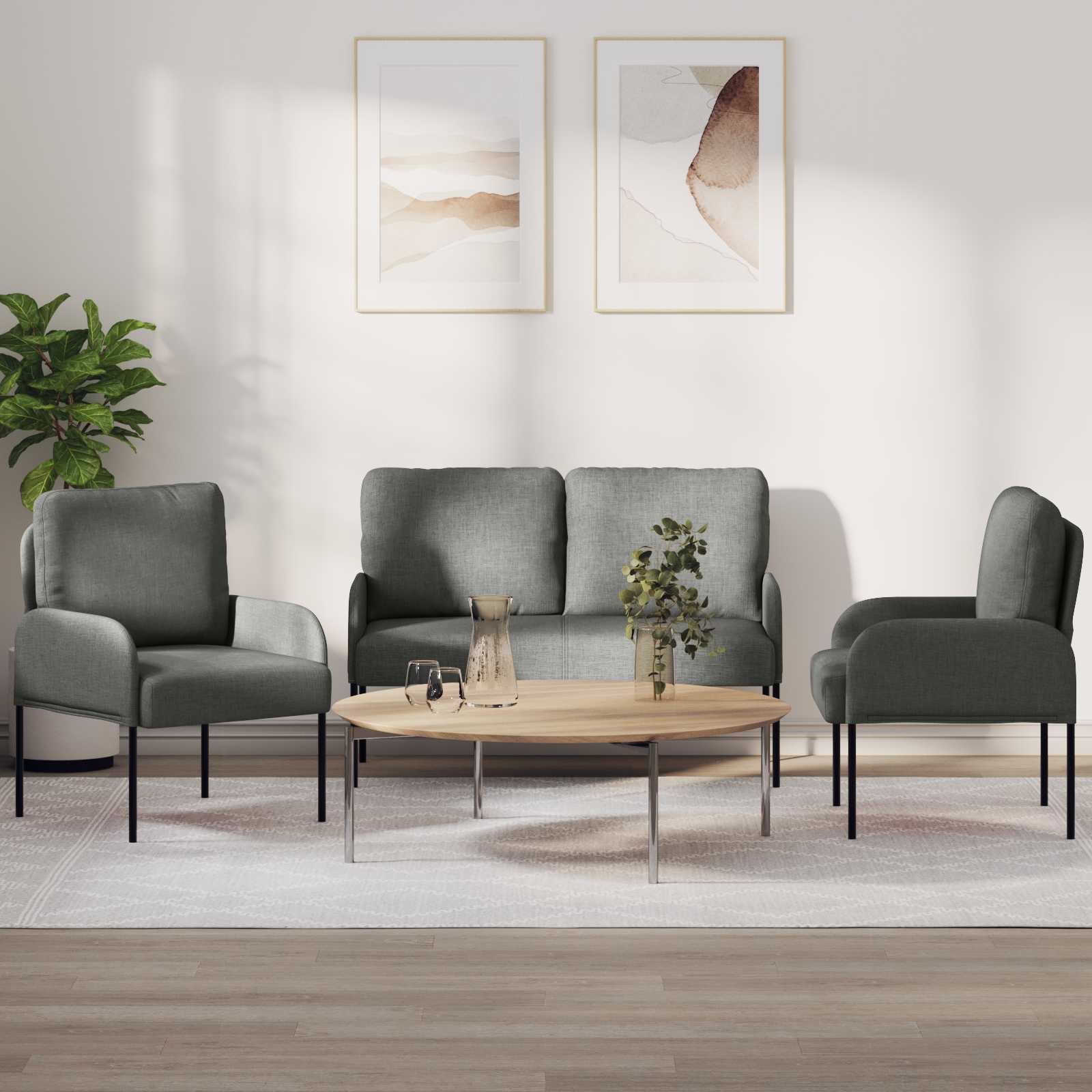 Sofa Sets With Cushion 3 Pcs Dark Grey 115 X 56 X 80 Cm Plywood