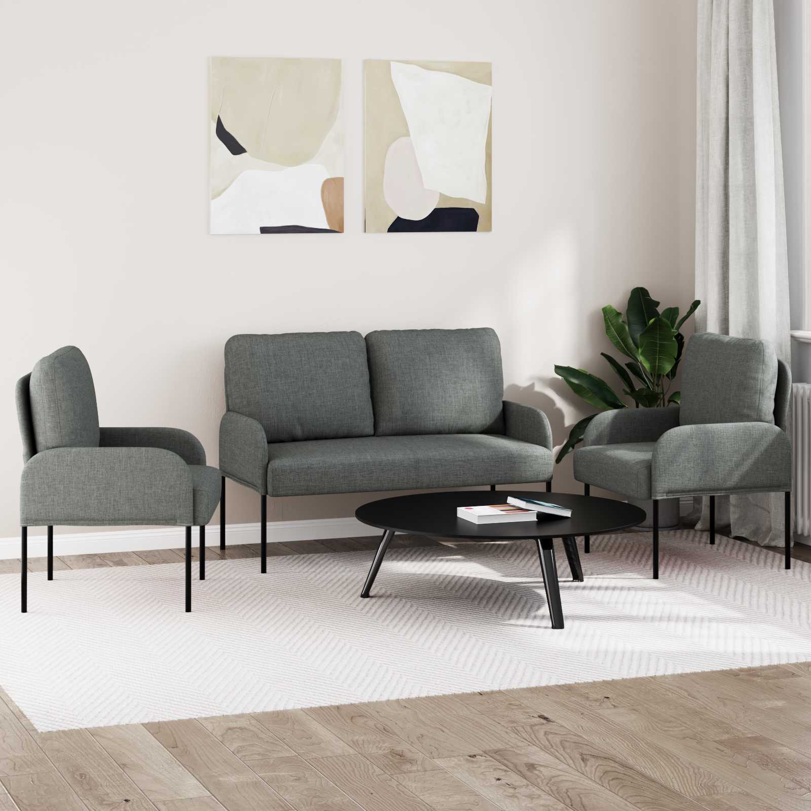 Sofa Sets With Cushion 3 Pcs Dark Grey 115 X 56 X 80 Cm Plywood