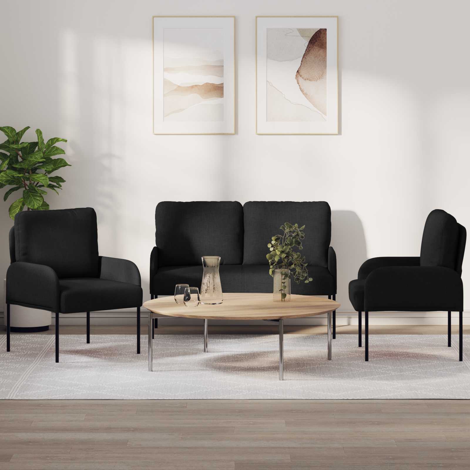 Sofa Sets With Cushion 3 Pcs Black 115 X 56 X 80 Cm Plywood