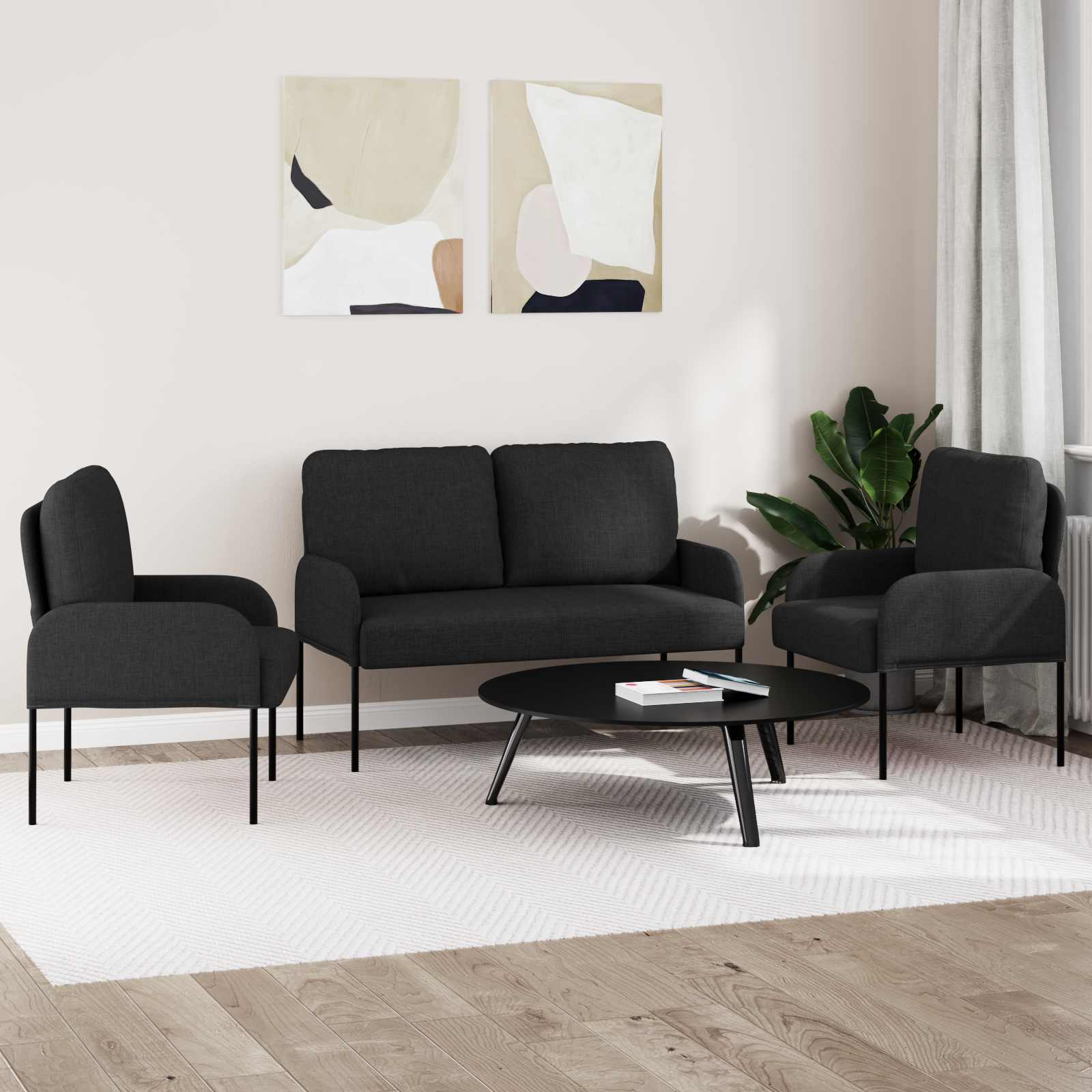 Sofa Sets With Cushion 3 Pcs Black 115 X 56 X 80 Cm Plywood