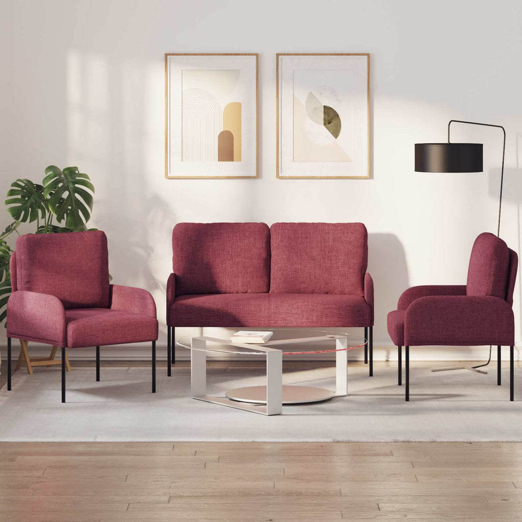 Sofa Sets With Cushion 3 Pcs Wine Red 115 X 56 X 80 Cm Plywood