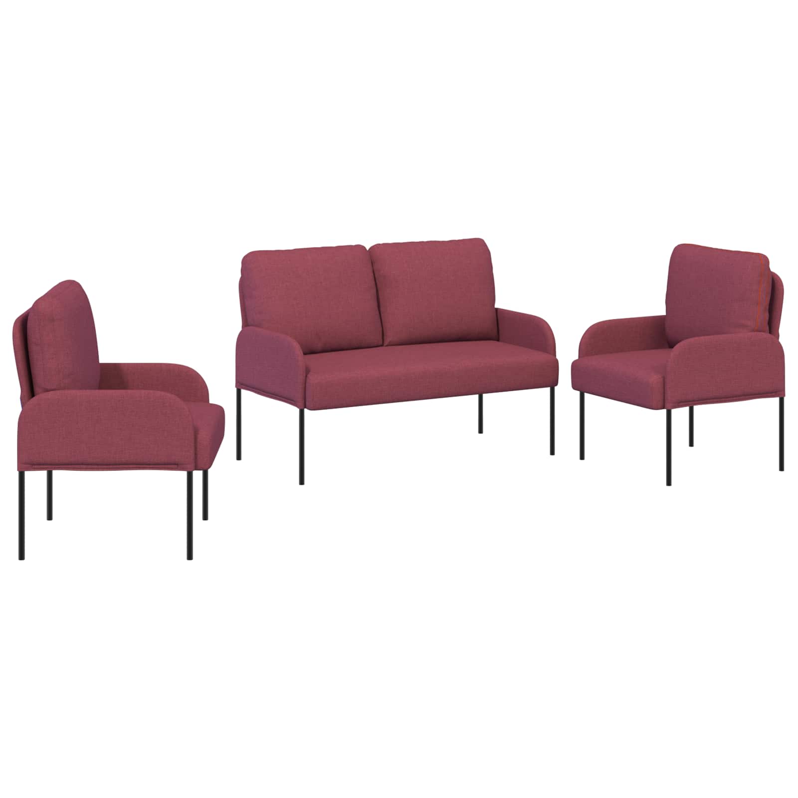 Sofa Sets With Cushion 3 Pcs Wine Red 115 X 56 X 80 Cm Plywood