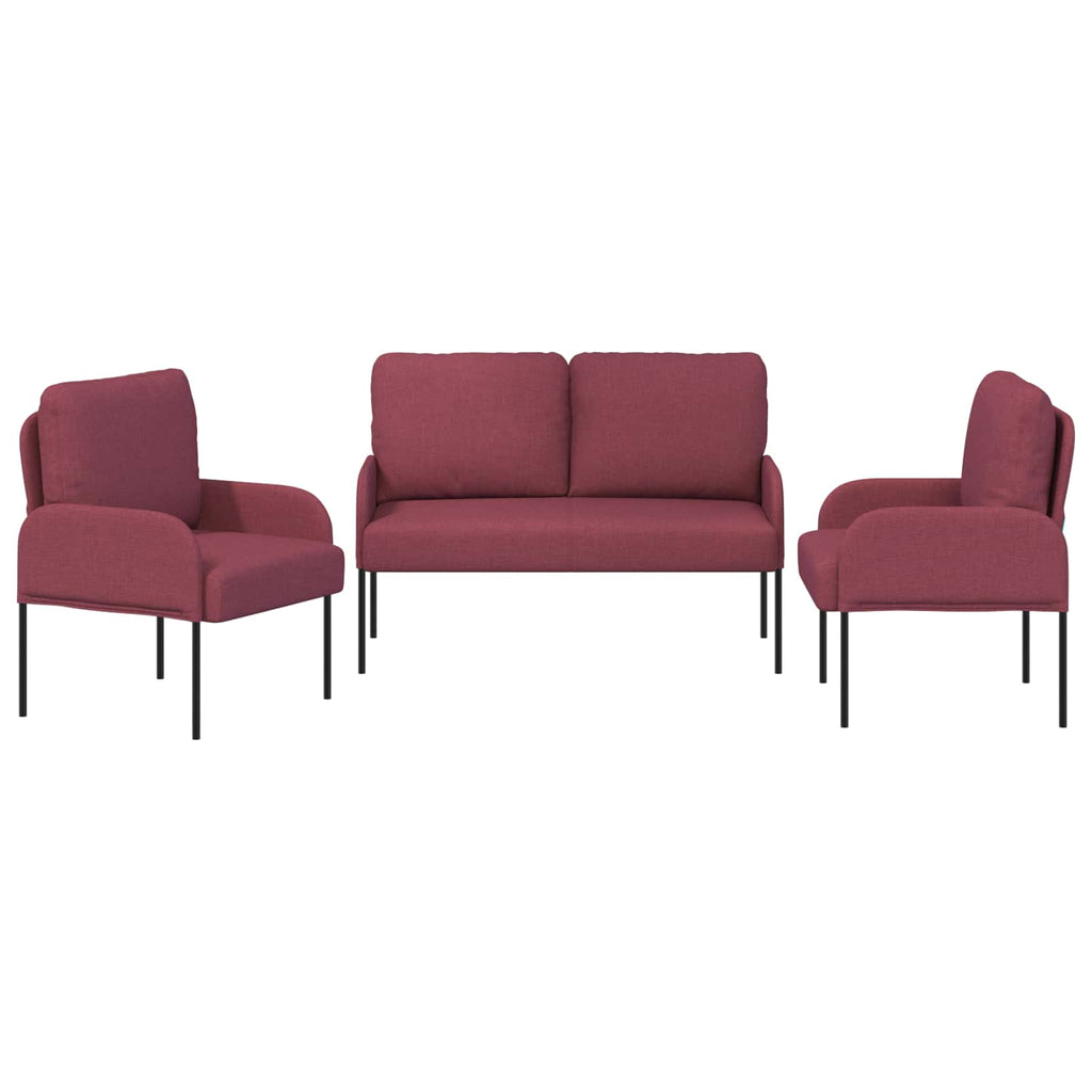 Sofa Sets With Cushion 3 Pcs Wine Red 115 X 56 X 80 Cm Plywood