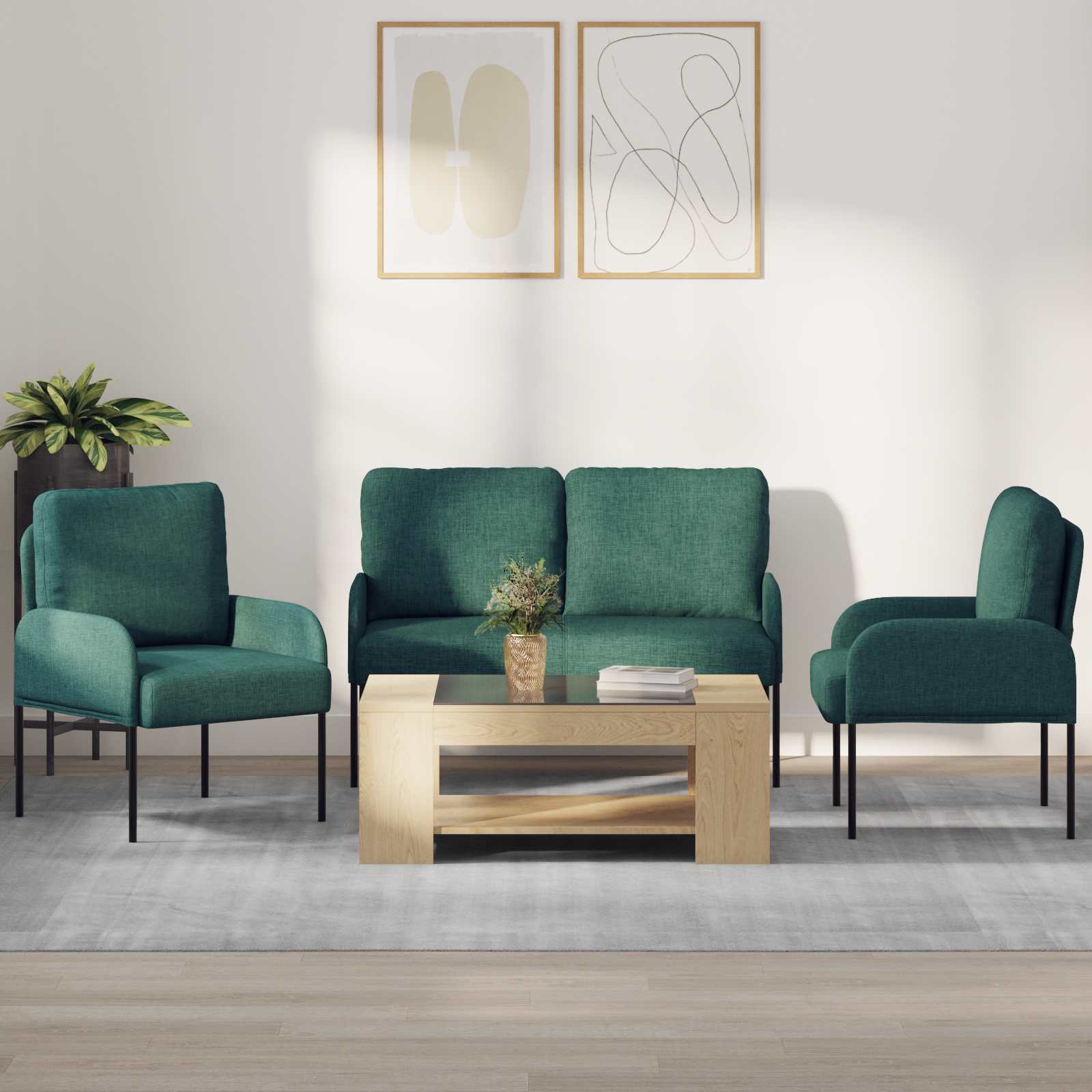 Sofa Sets 3 Pcs Dark Green 115 X 56 X 80 Cm Plywood
