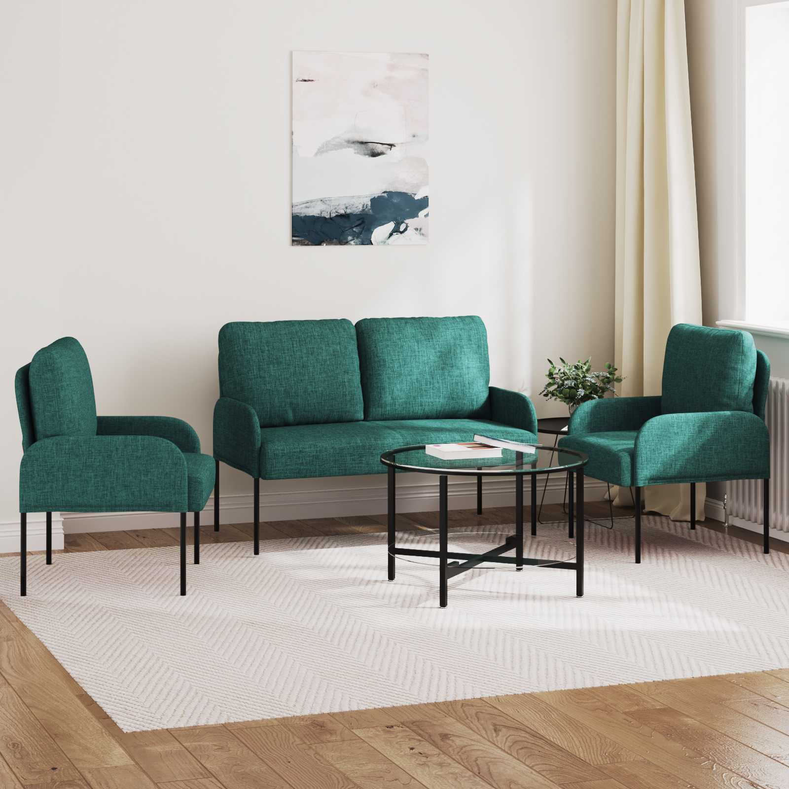 Sofa Sets 3 Pcs Dark Green 115 X 56 X 80 Cm Plywood