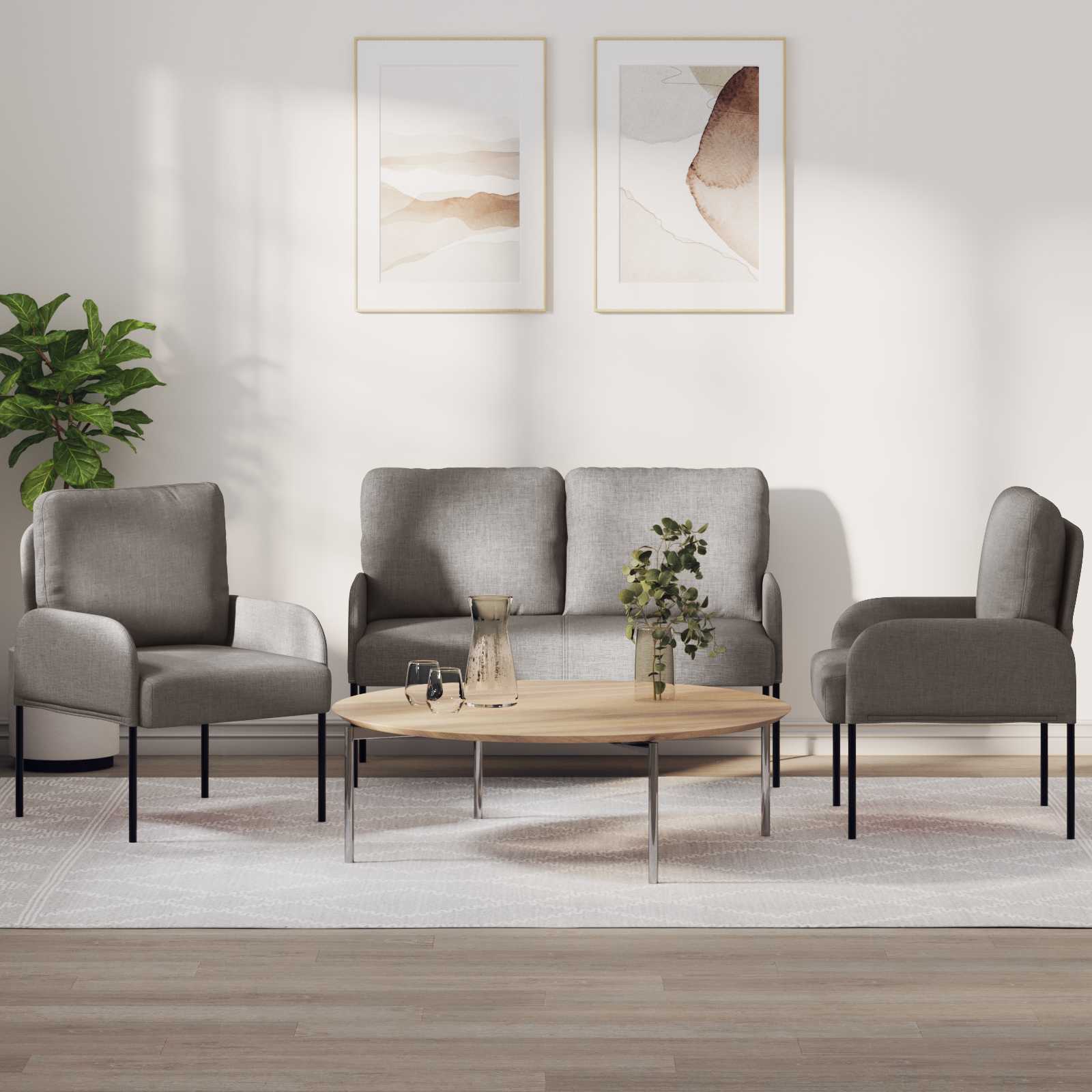 Sofa Sets With Cushion 3 Pcs Taupe 115 X 56 X 80 Cm Plywood