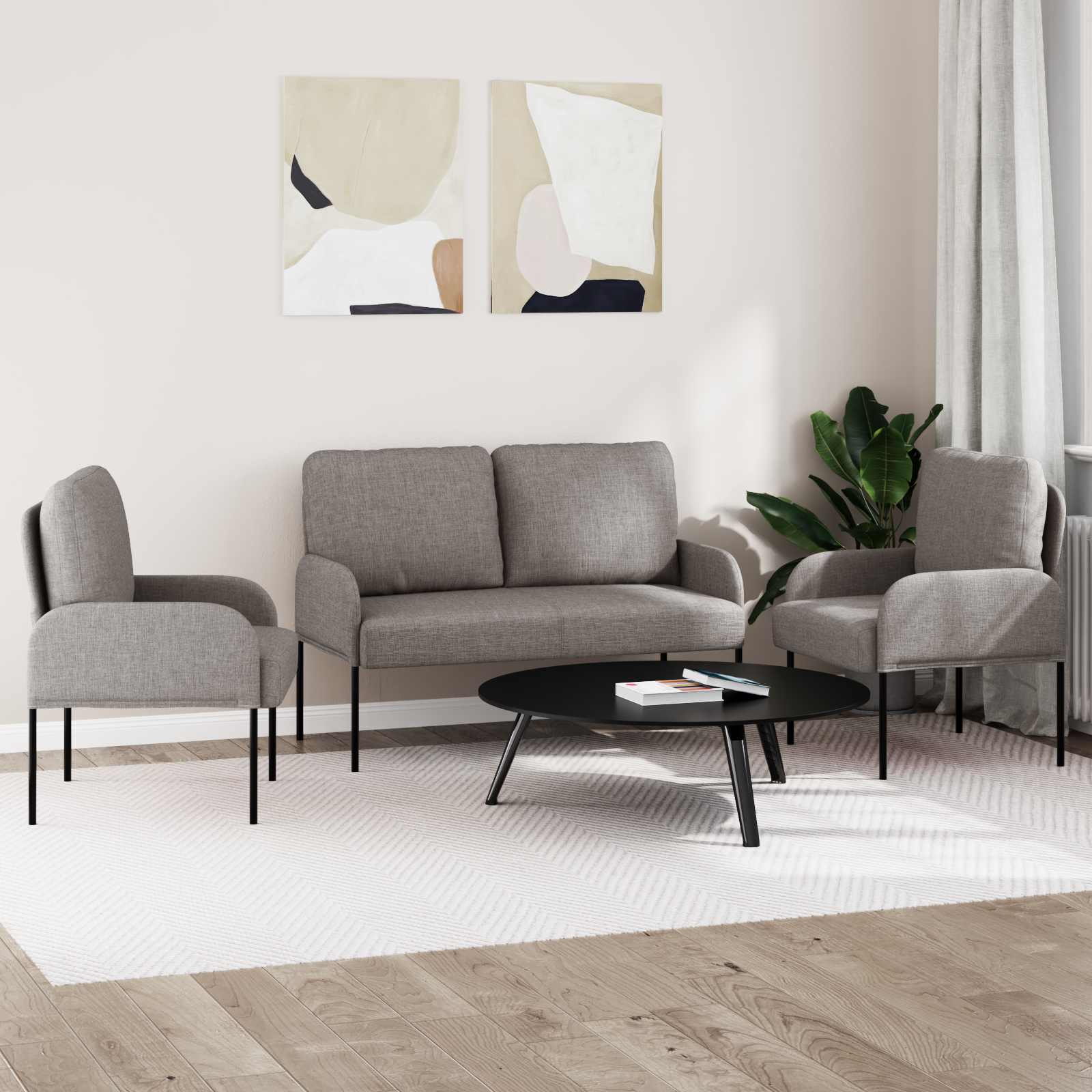 Sofa Sets With Cushion 3 Pcs Taupe 115 X 56 X 80 Cm Plywood