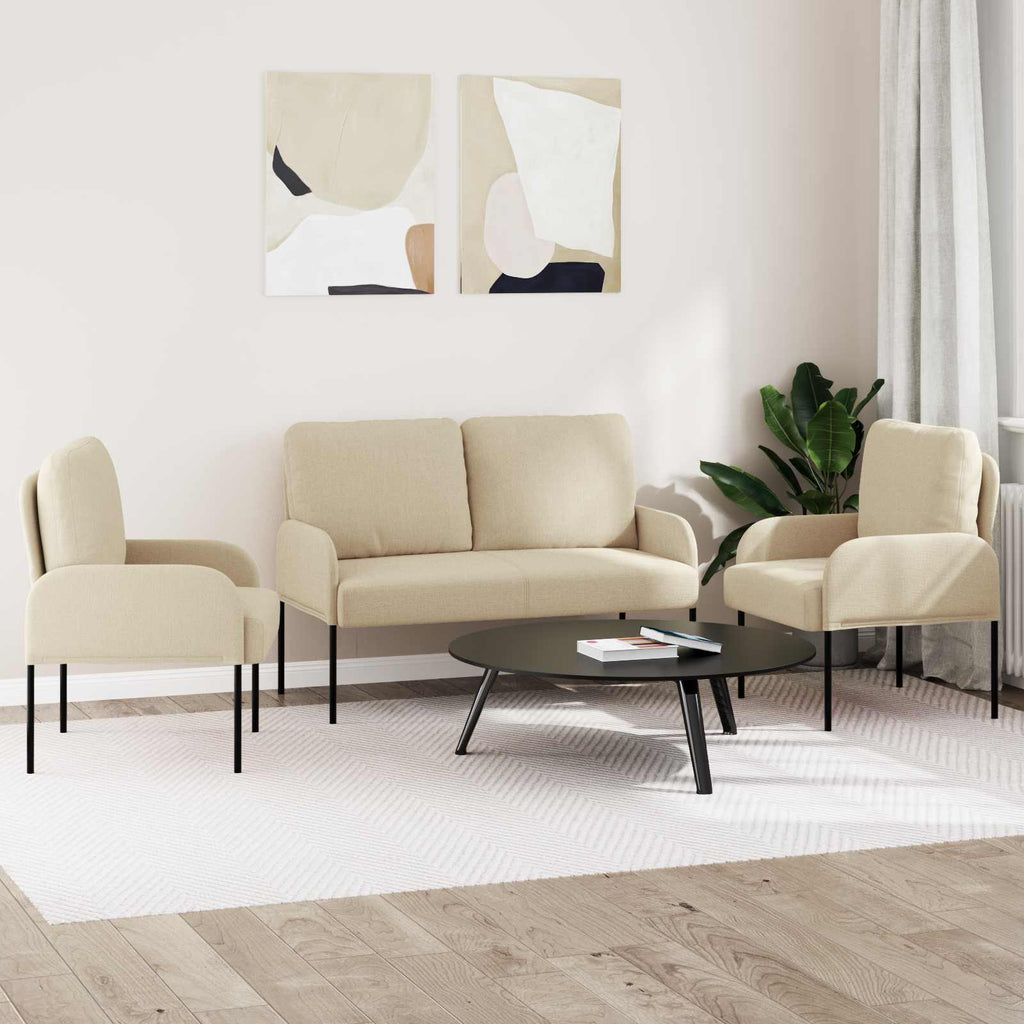 Sofa Sets With Cushion 3 Pcs Cream 115 X 56 X 80 Cm Plywood