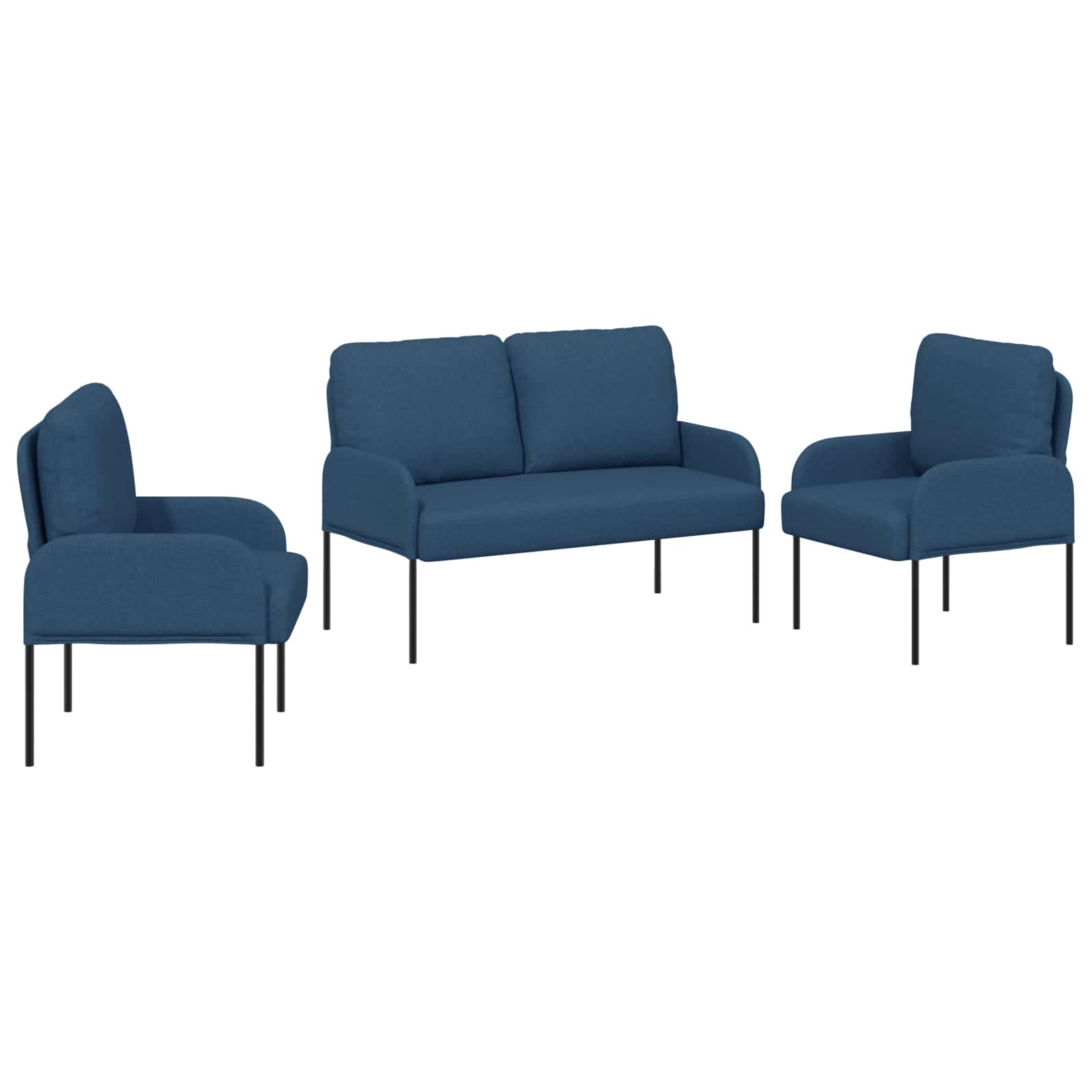 Sofa Sets With Cushion 3 Pcs Blue 115 X 56 X 80 Cm Plywood