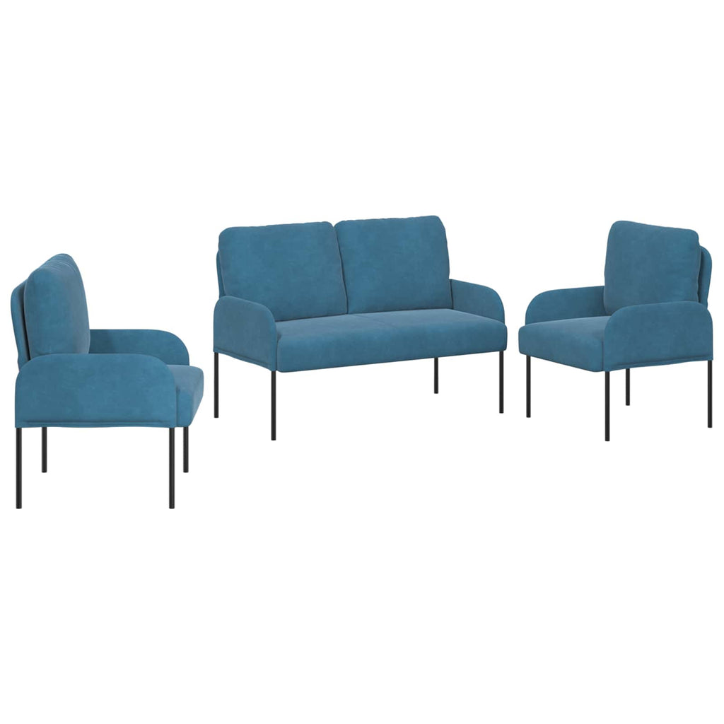Sofa Sets With Cushion 3 Pcs Blue 115 X 56 X 80 Cm Plywood