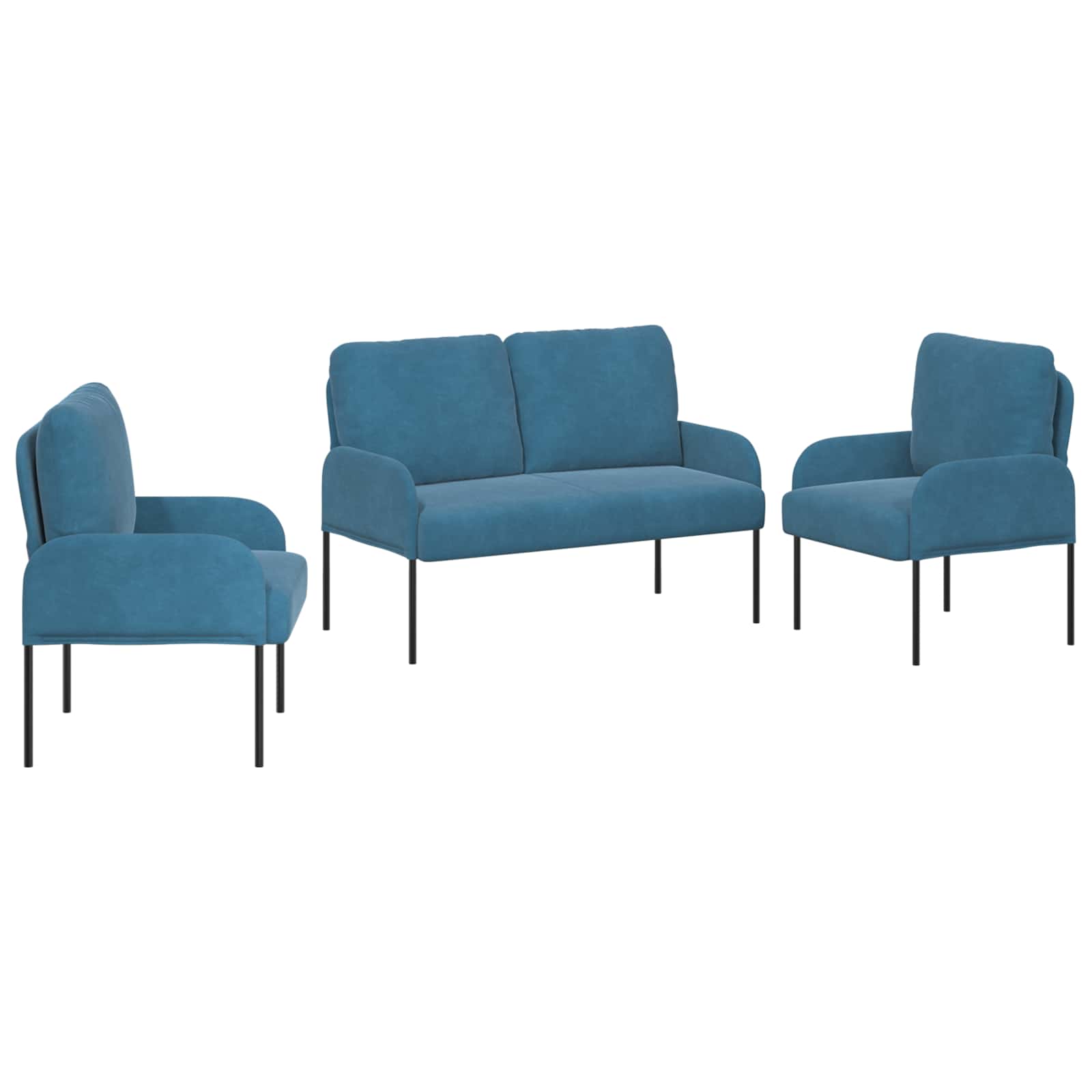 Sofa Sets With Cushion 3 Pcs Blue 115 X 56 X 80 Cm Plywood