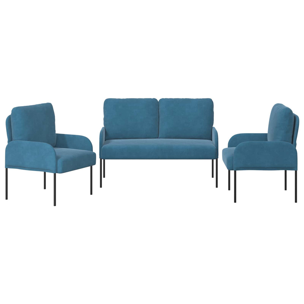 Sofa Sets With Cushion 3 Pcs Blue 115 X 56 X 80 Cm Plywood