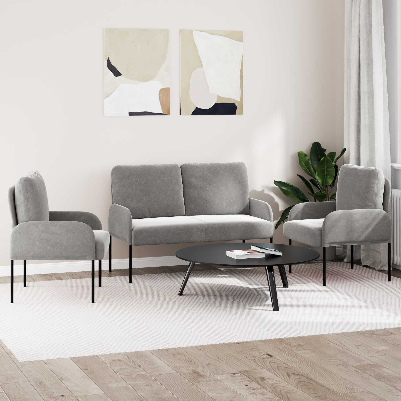 Sofa Sets 3 Pcs Light Grey 115 X 56 X 80 Cm Plywood