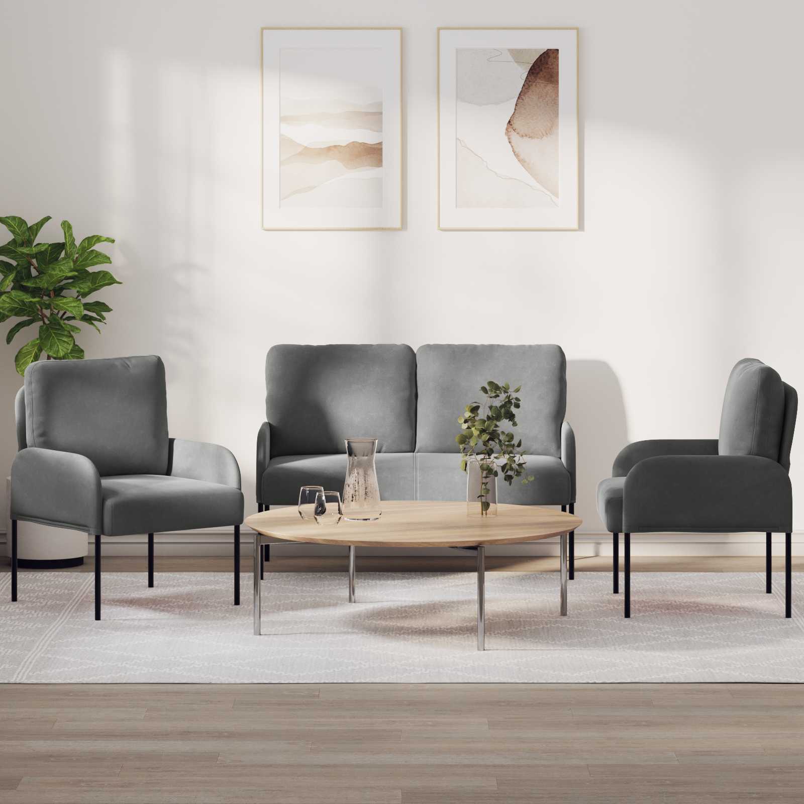 Sofa Sets With Cushion 3 Pcs Dark Grey 115 X 56 X 80 Cm Plywood