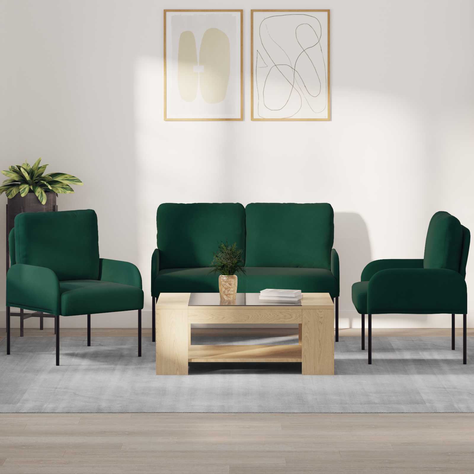 Sofa Sets 3 Pcs Dark Green 115 X 56 X 80 Cm Plywood