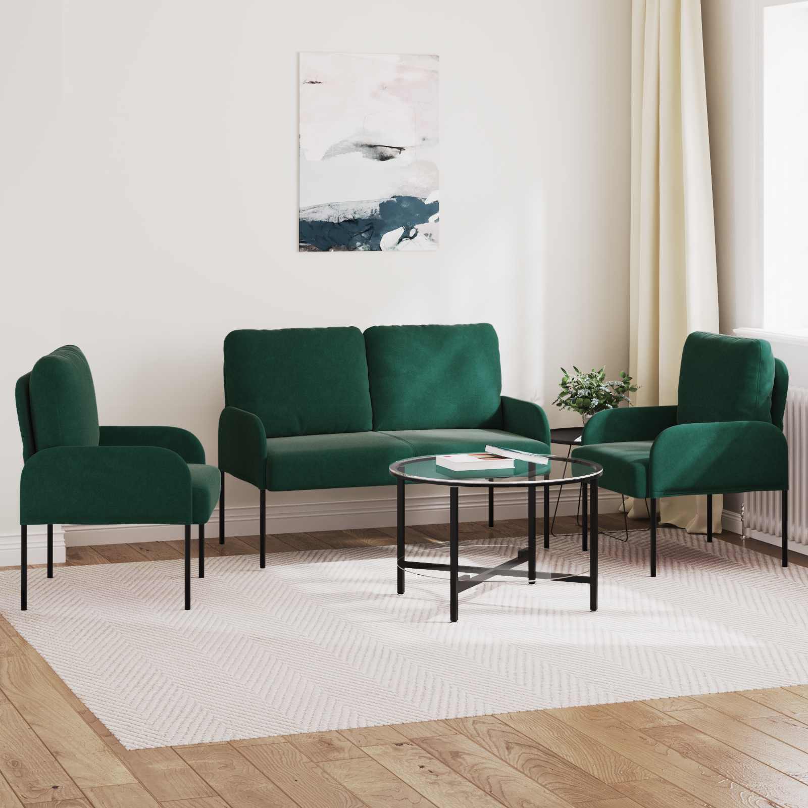Sofa Sets 3 Pcs Dark Green 115 X 56 X 80 Cm Plywood