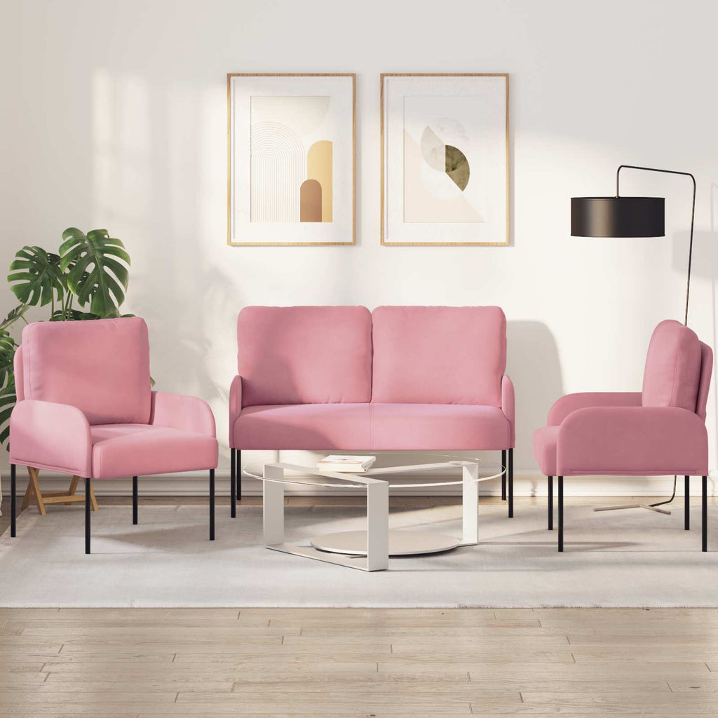 Sofa Sets With Cushion 3 Pcs Pink 115 X 56 X 80 Cm Plywood