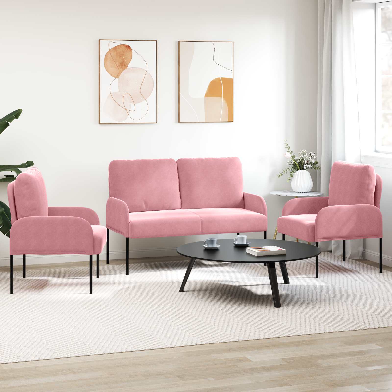 Sofa Sets With Cushion 3 Pcs Pink 115 X 56 X 80 Cm Plywood