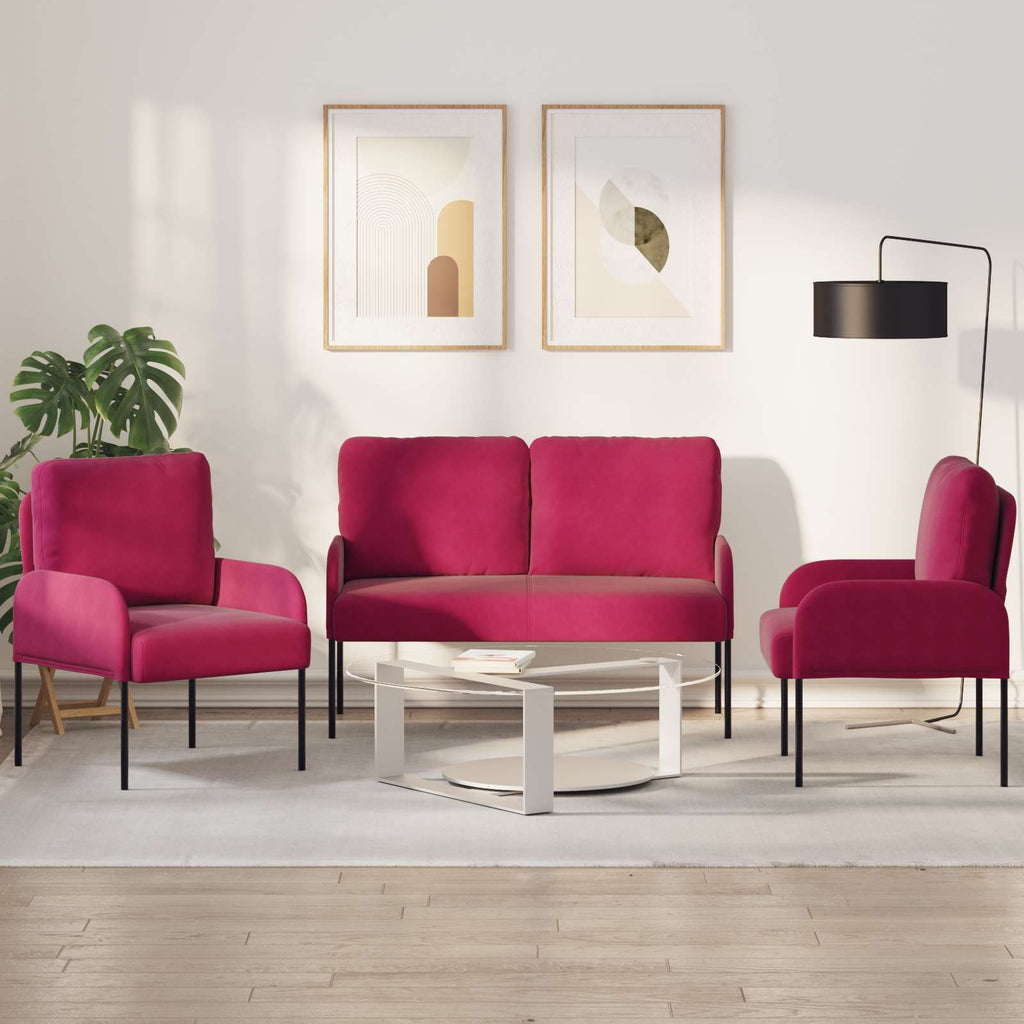 Sofa Sets With Cushion 3 Pcs Wine Red 115 X 56 X 80 Cm Plywood