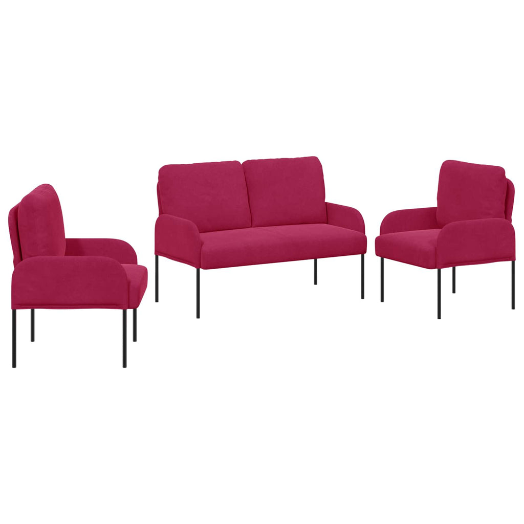 Sofa Sets With Cushion 3 Pcs Wine Red 115 X 56 X 80 Cm Plywood