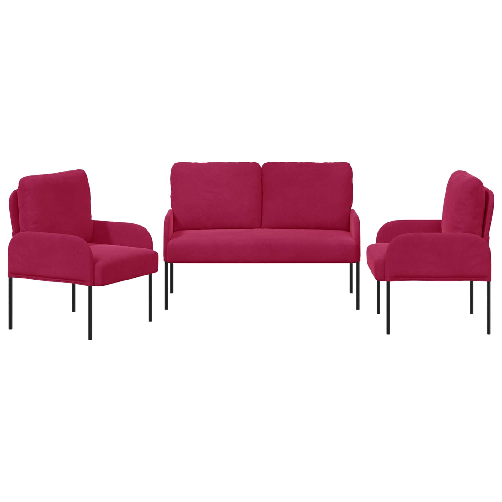 Sofa Sets With Cushion 3 Pcs Wine Red 115 X 56 X 80 Cm Plywood