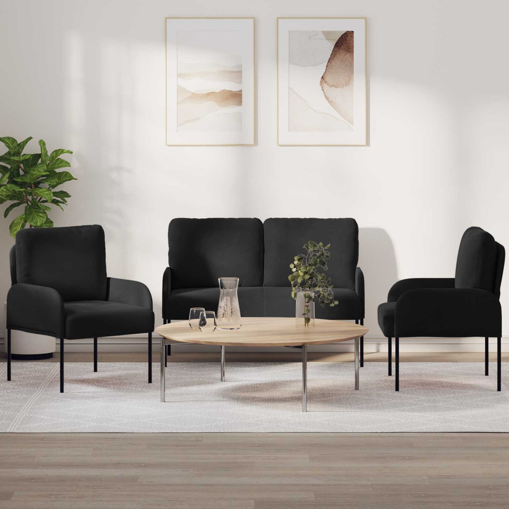 Sofa Sets With Cushion 3 Pcs Black 115 X 56 X 80 Cm Plywood