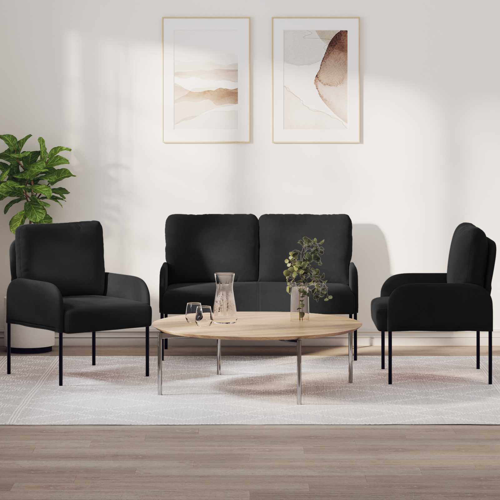 Sofa Sets With Cushion 3 Pcs Black 115 X 56 X 80 Cm Plywood