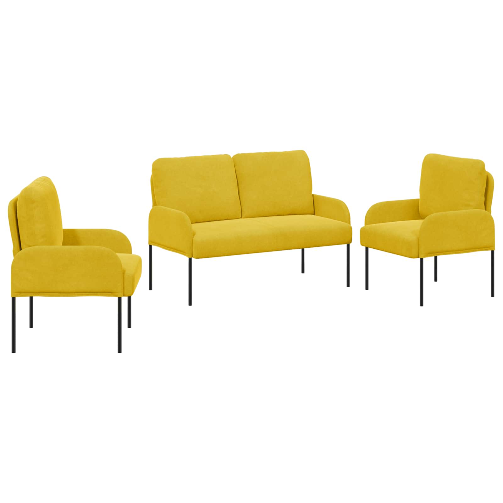 Sofa Sets With Cushion 3 Pcs Yellow 115 X 56 X 80 Cm Plywood