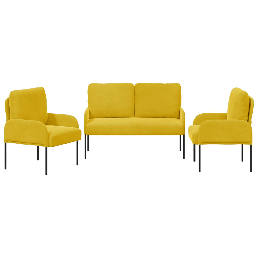 Sofa Sets With Cushion 3 Pcs Yellow 115 X 56 X 80 Cm Plywood