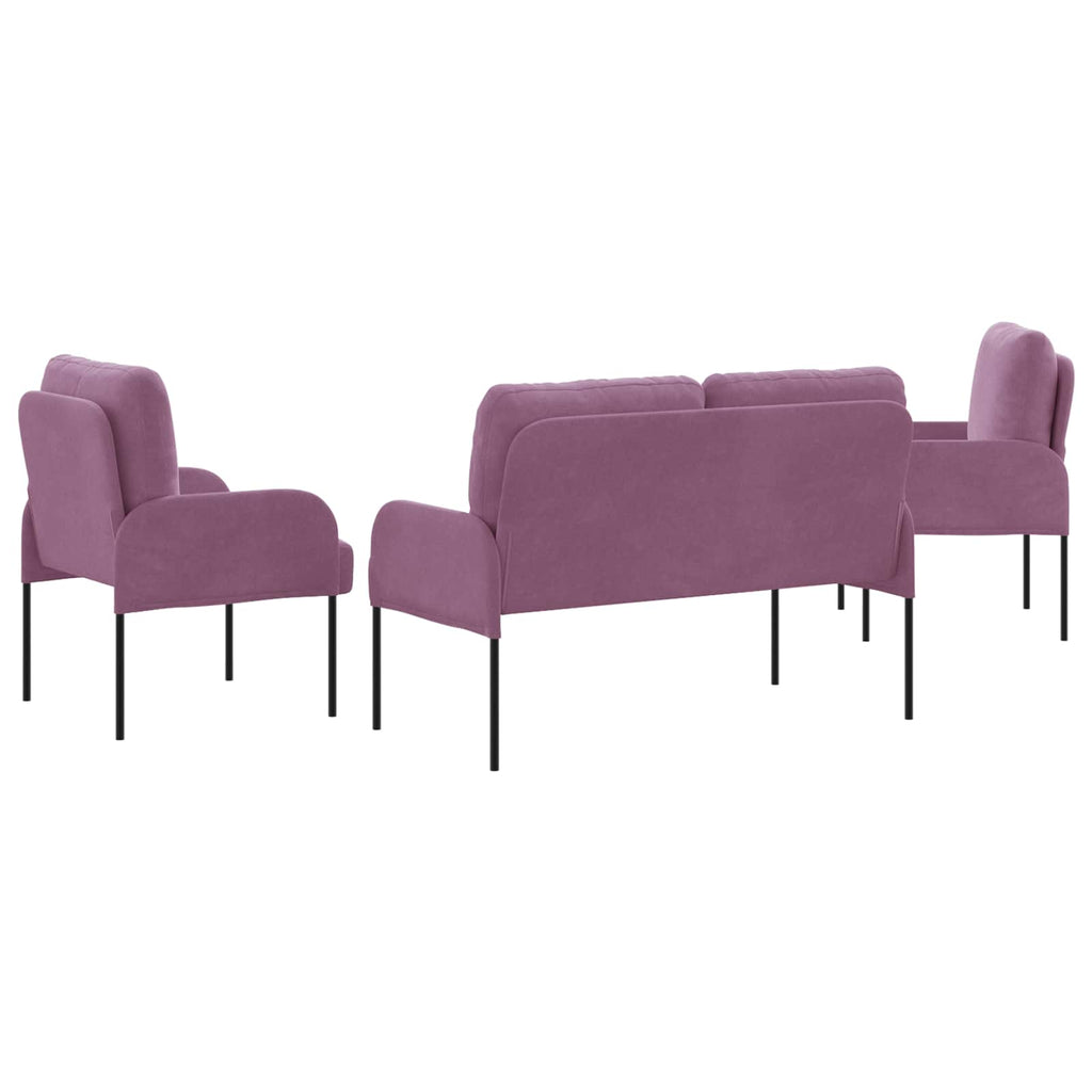 Sofa Sets With Cushion 3 Pcs Purple 115 X 56 X 80 Cm Plywood