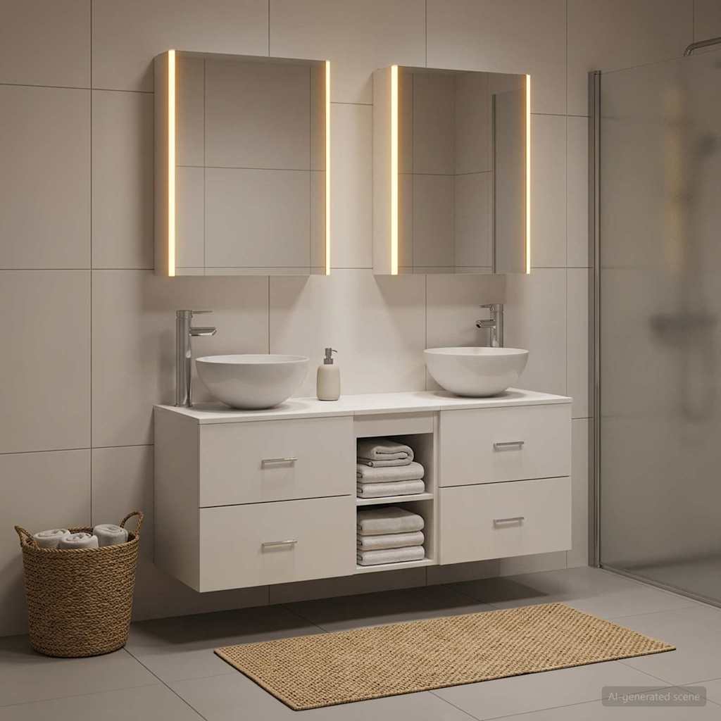 Bathroom Furniture Set 5 Pcs Engineered Wood And Glass