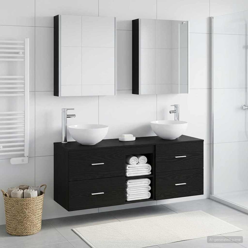 Bathroom Furniture Set 5 Pcs Engineered Wood And Glass