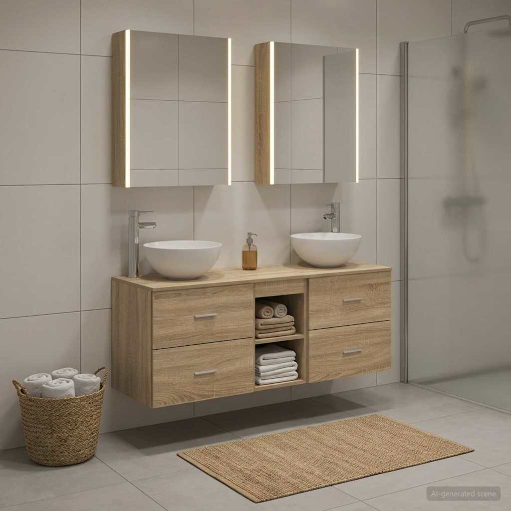 Bathroom Furniture Set 5 Pcs Engineered Wood And Glass