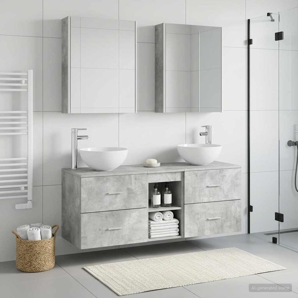 Bathroom Furniture Set 5 Pcs Engineered Wood And Glass