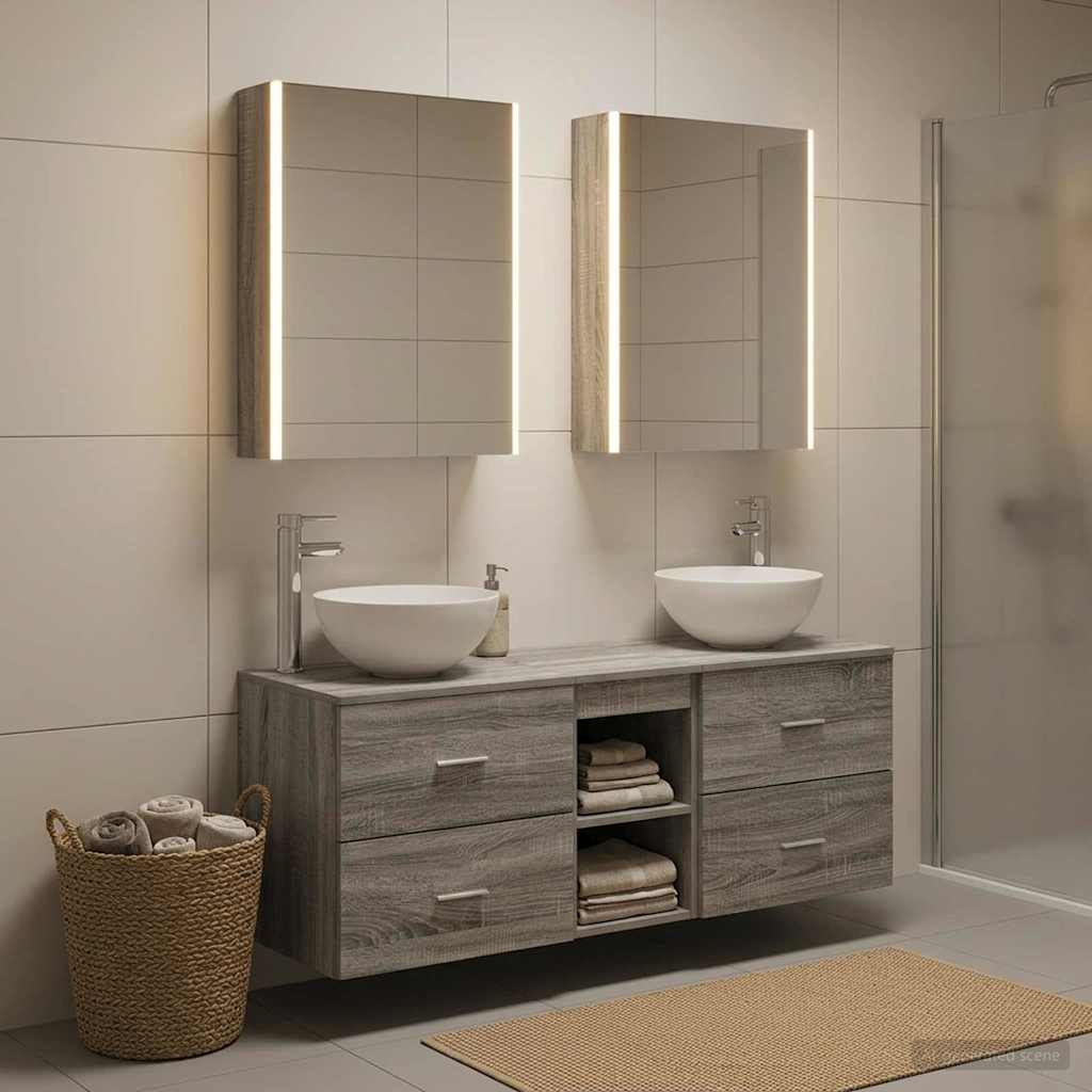 Bathroom Furniture Set 5 Pcs Engineered Wood And Glass