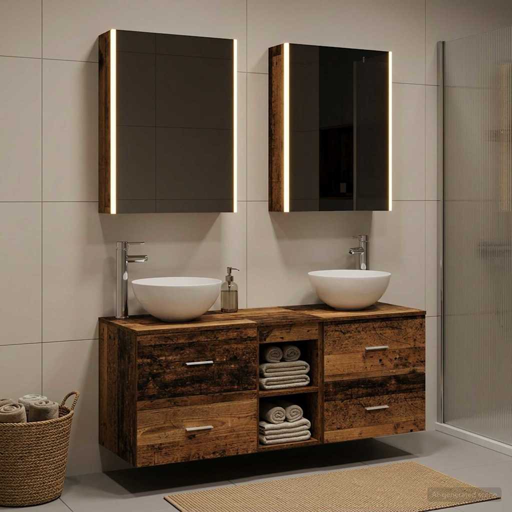 Bathroom Furniture Set 5 Pcs Engineered Wood And Glass