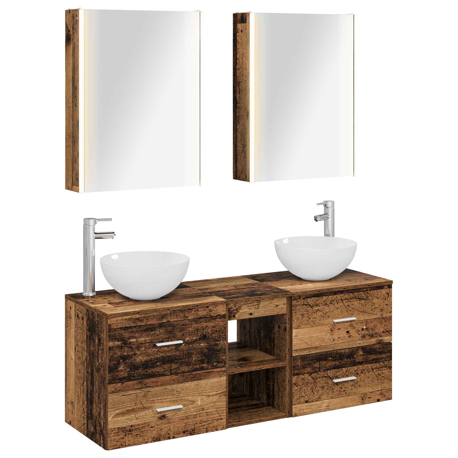 Bathroom Furniture Set 5 Pcs Engineered Wood And Glass