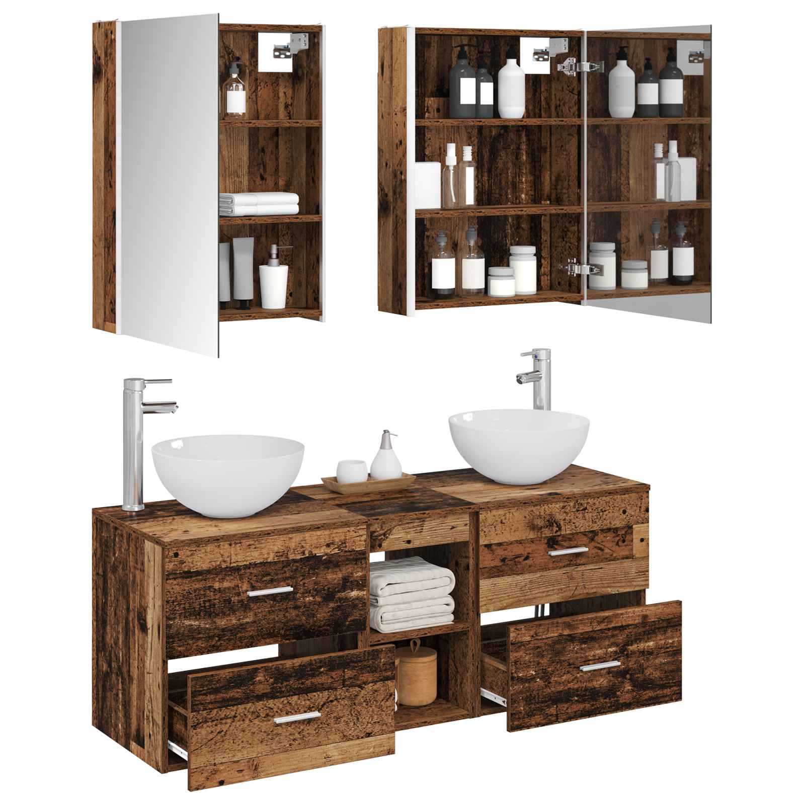 Bathroom Furniture Set 5 Pcs Engineered Wood And Glass