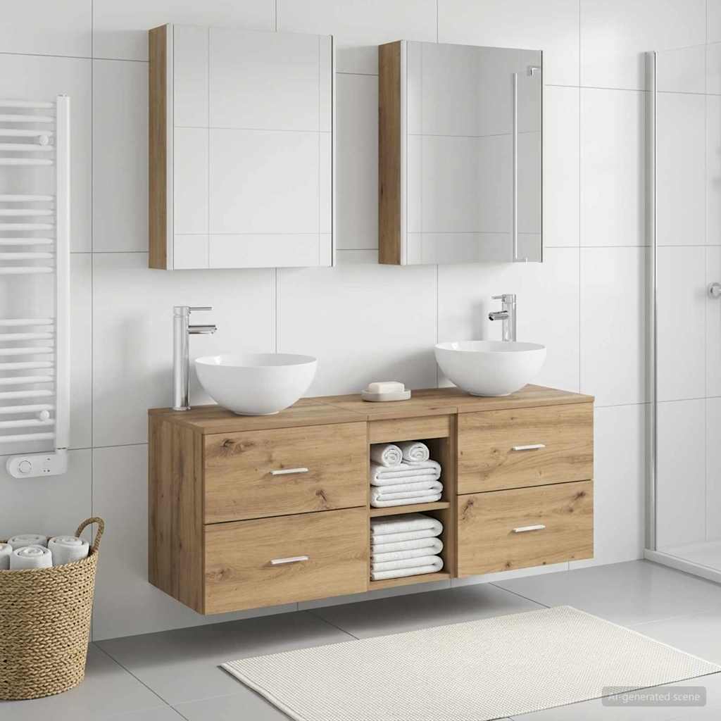 Bathroom Furniture Set 5 Pcs Engineered Wood And Glass