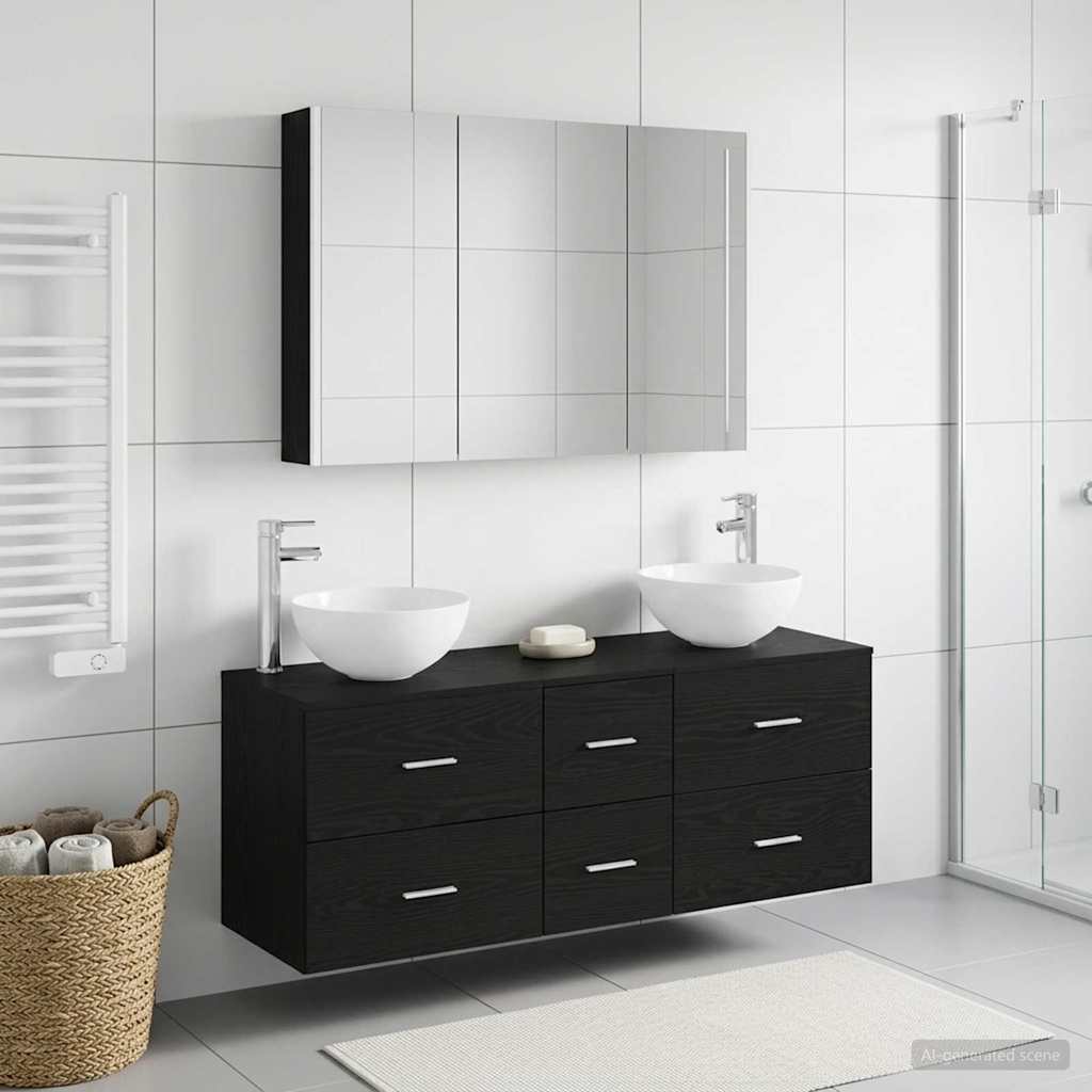 Bathroom Furniture Set 4 Pcs Engineered Wood And Glass