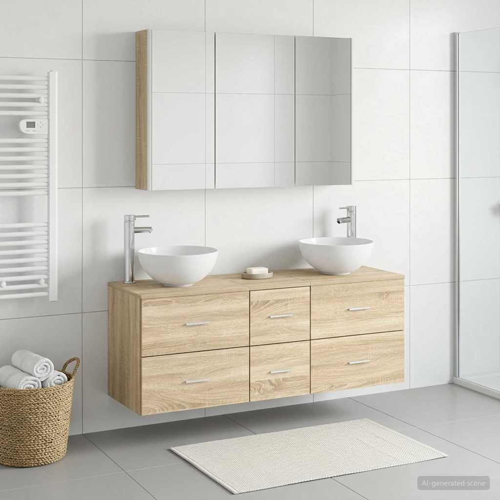 Bathroom Furniture Set 4 Pcs Engineered Wood And Glass
