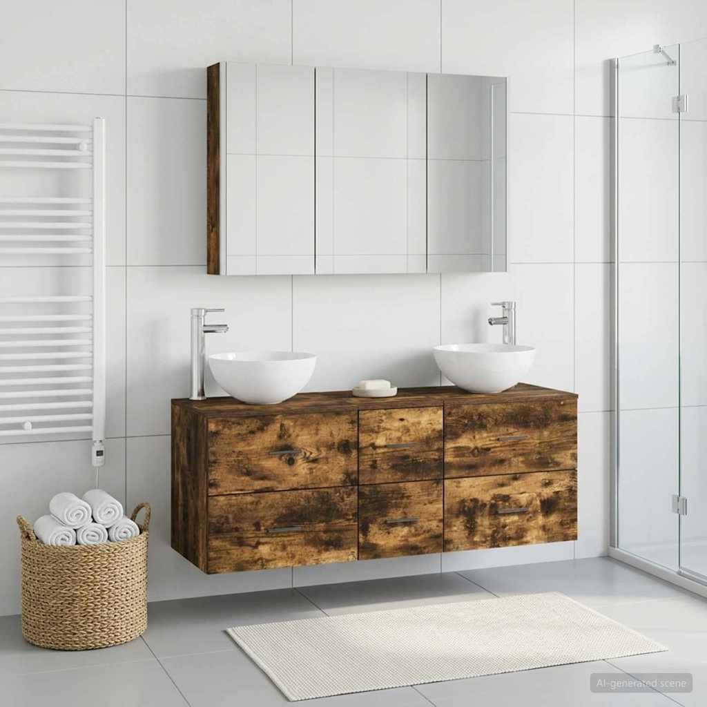 Bathroom Furniture Set 4 Pcs Engineered Wood And Glass