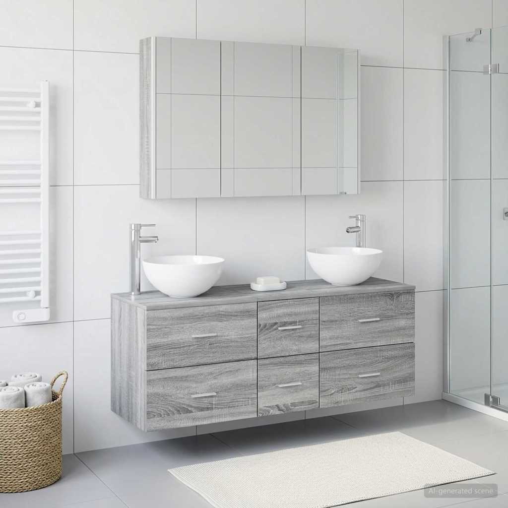 Bathroom Furniture Set 4 Pcs Engineered Wood And Glass