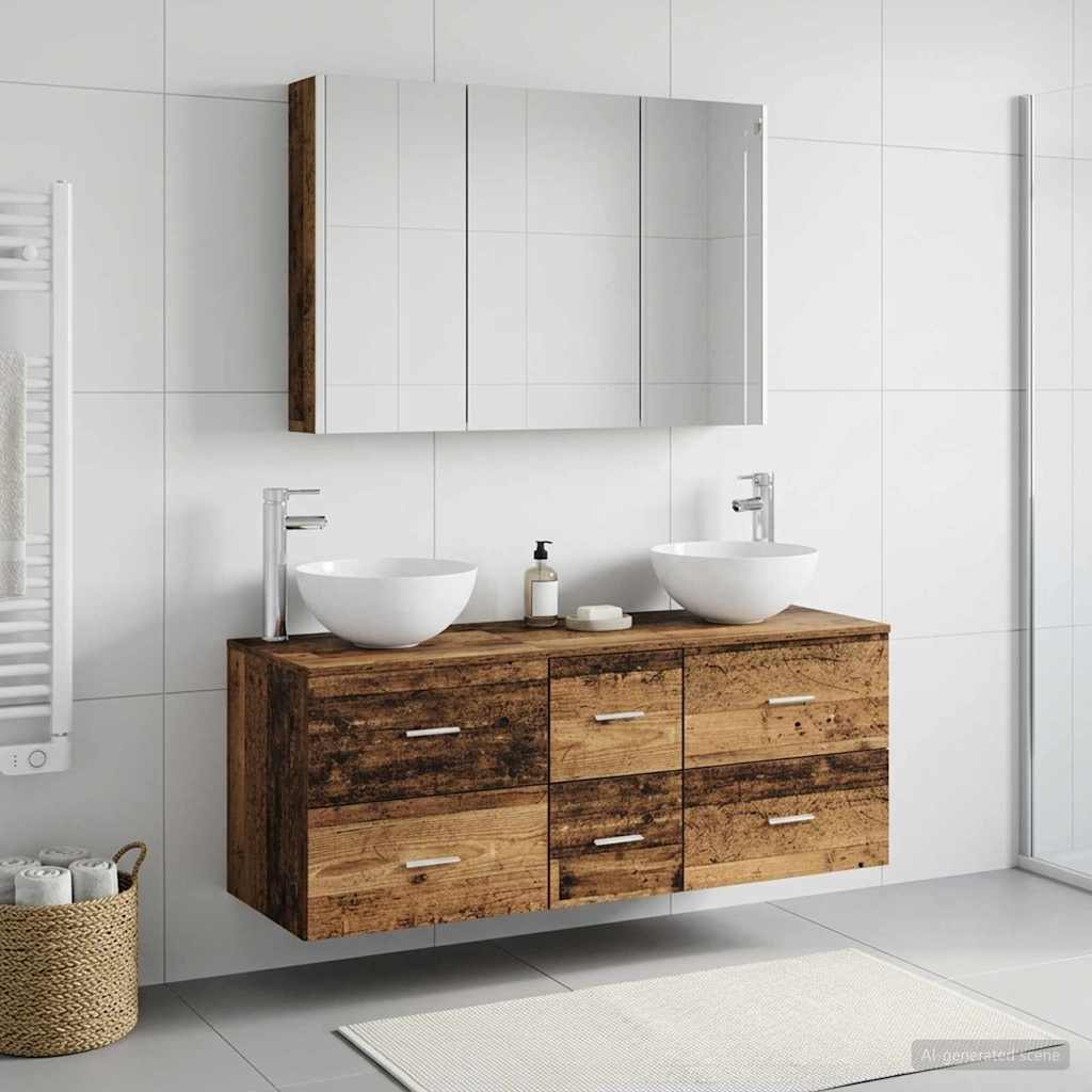 Bathroom Furniture Set 4 Pcs Engineered Wood And Glass