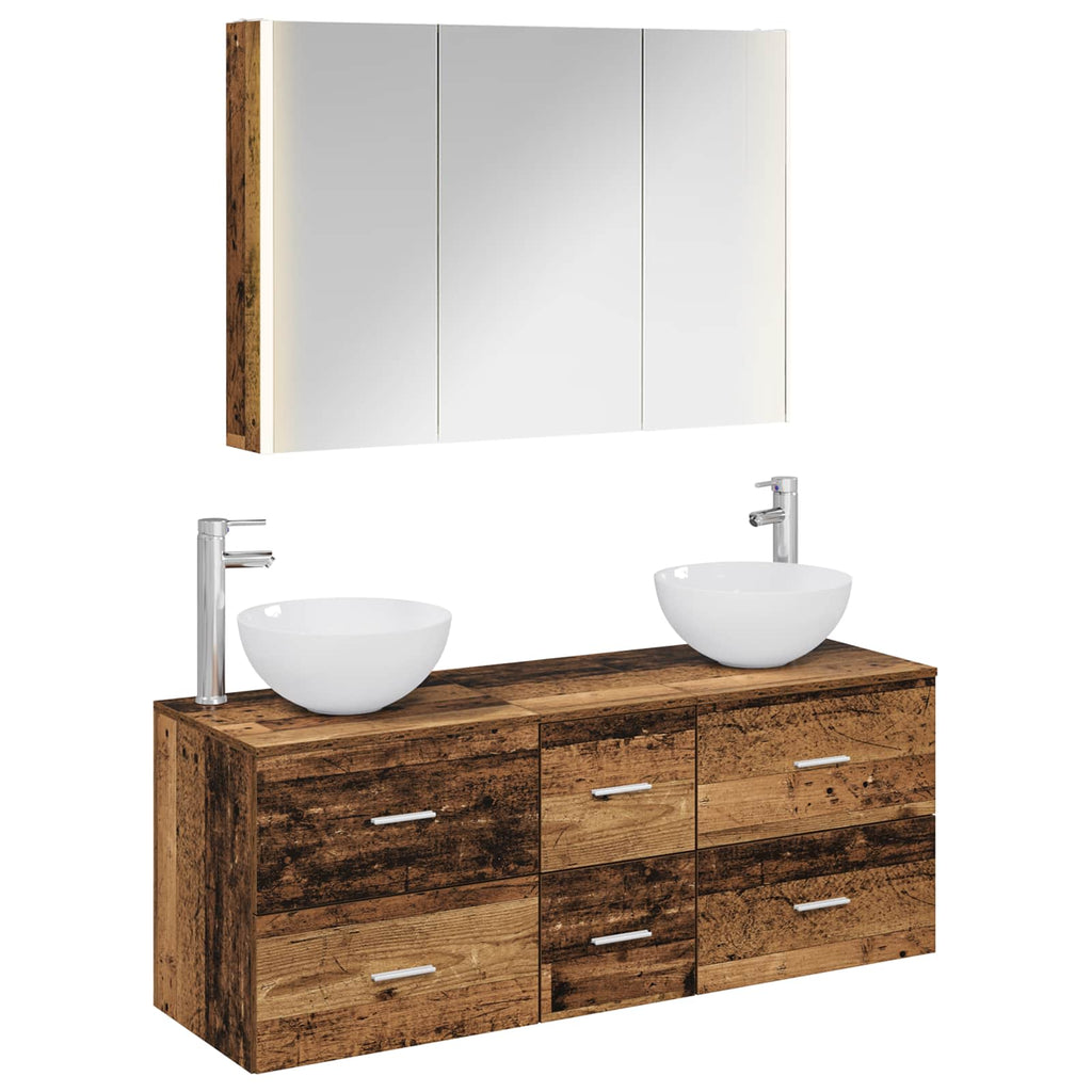 Bathroom Furniture Set 4 Pcs Engineered Wood And Glass